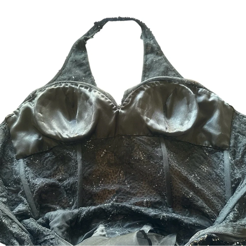 STEPHEN YEARICK Black 100% Silk Beaded Halter Gown Dress Size 6 Couture Pageant - Picture 13 of 17